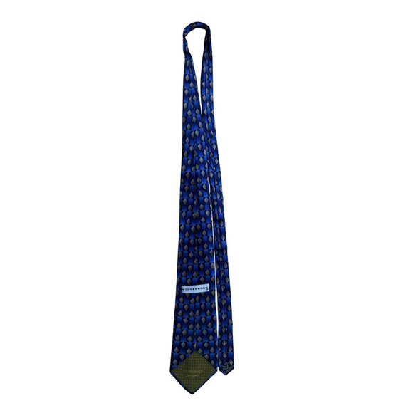 Stonehenge Men’s Blue & Gray 100% Silk Geometric Diamond Pattern Neck Tie - Picture 6 of 8